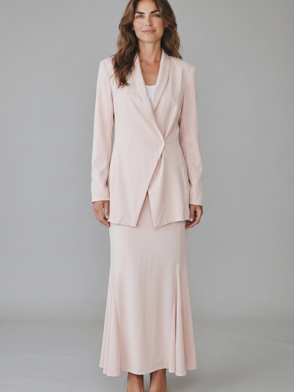 Chic Blush Pink Blazer with Matching Maxi Skirt - Picture 4 of 4